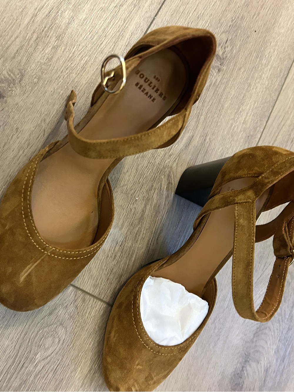 Sézane Tan Suede Ankle-Strap Pumps - Picture 5 of 6